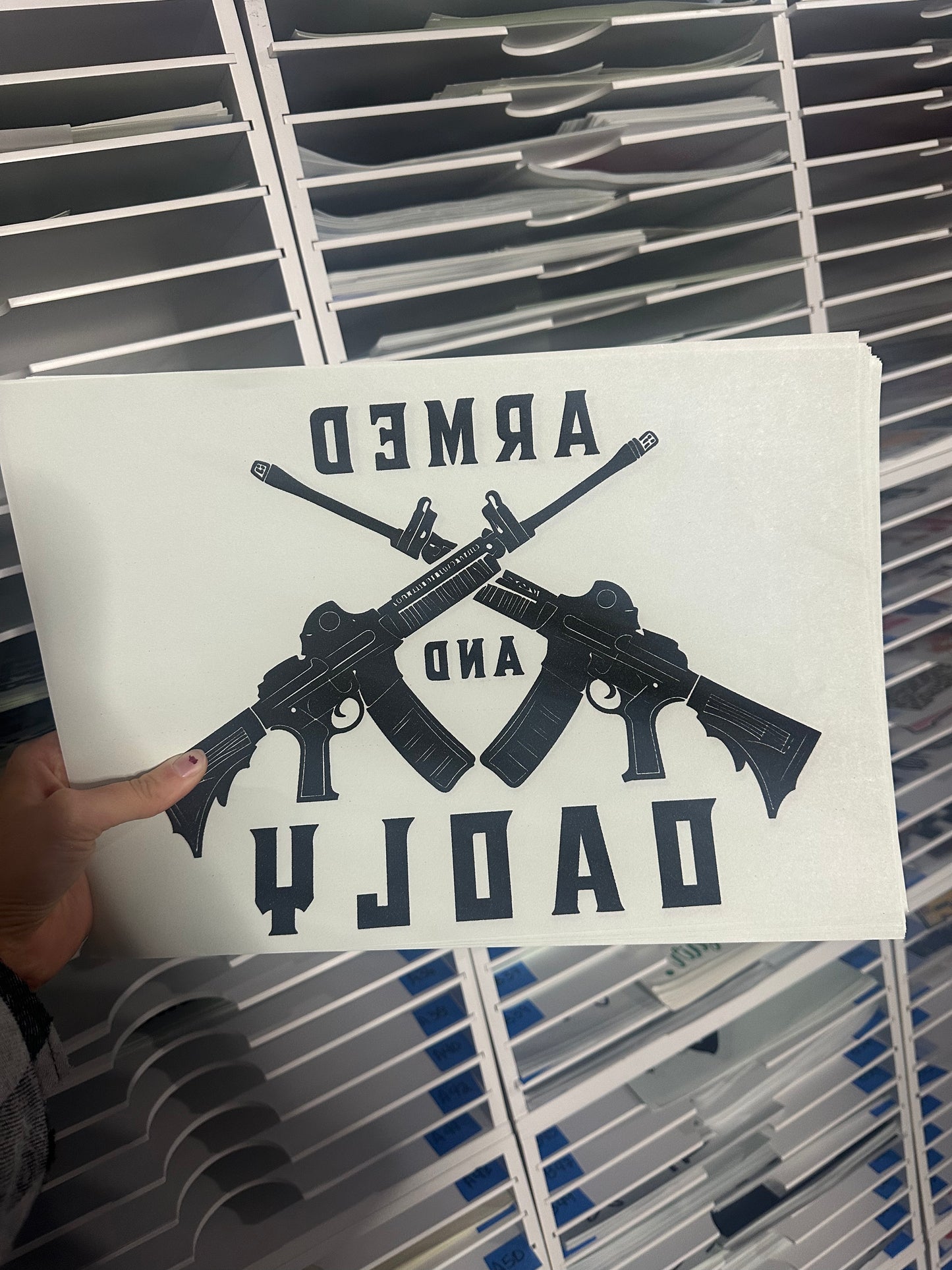 SINGLE COLOR SCREEN PRINT - ARMED AND DADLY M75