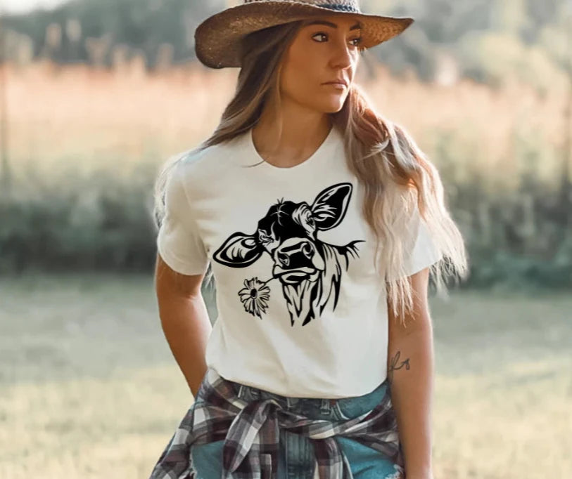 SINGLE COLOR SCREEN PRINT - COW FLOWER M34