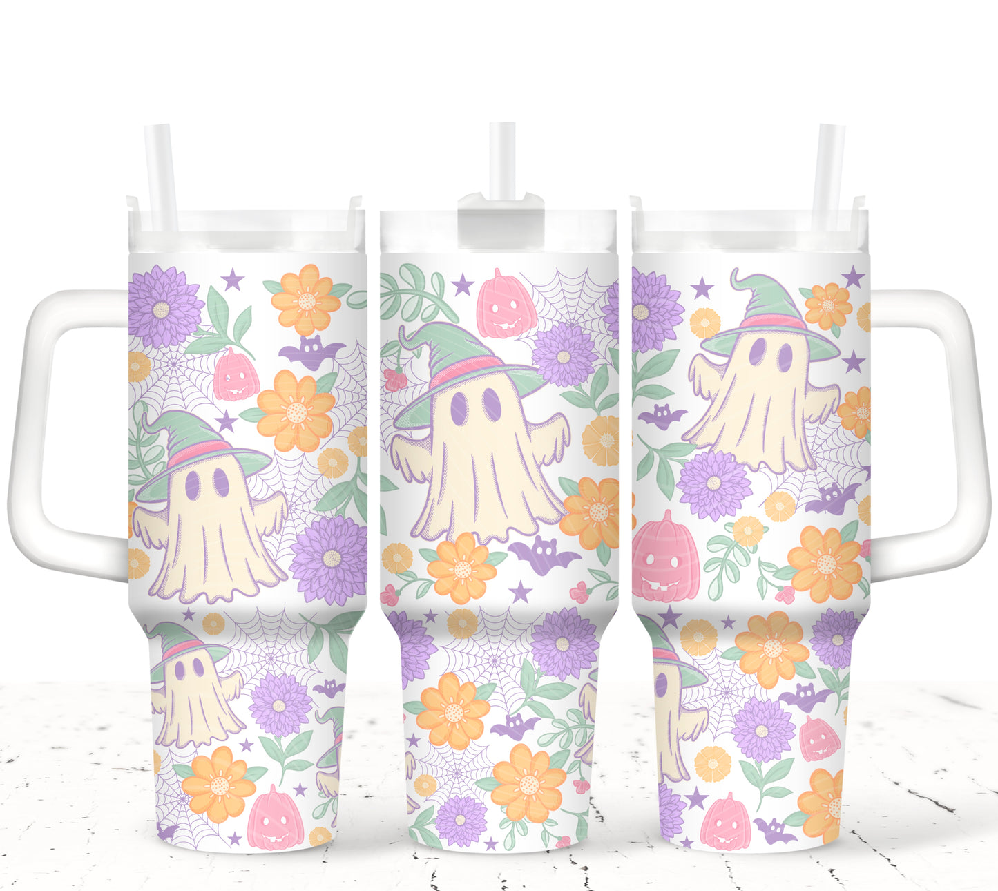 40oz- UV DTF WRAP - FLORAL GHOST